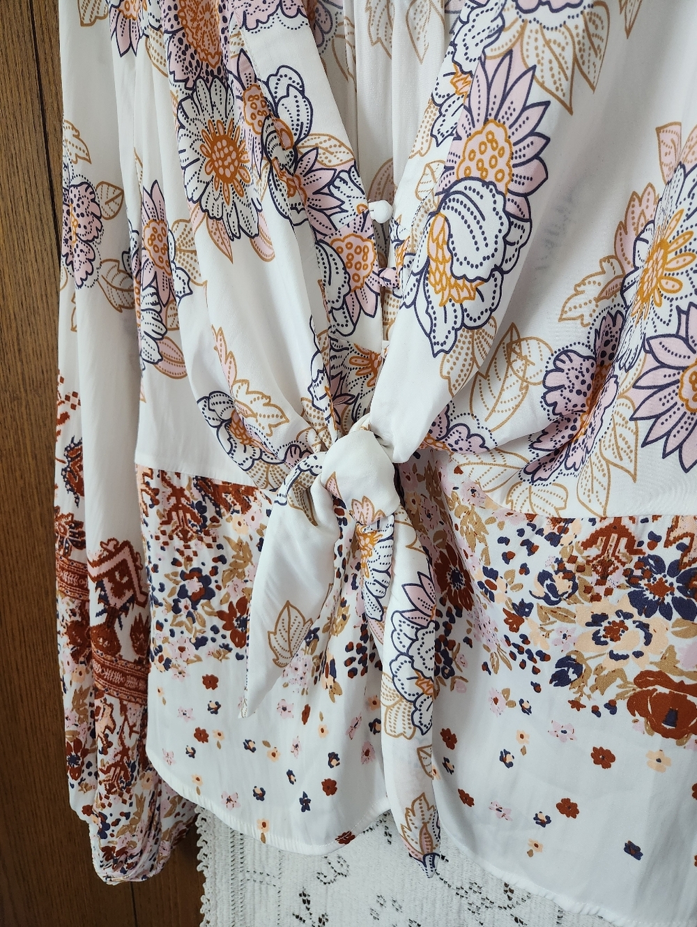 Free People Run Free Floral Tie-Front Blouse - Picture 4 of 10
